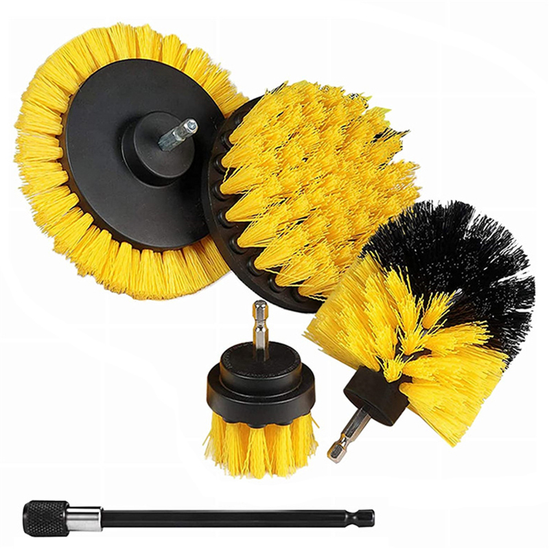 5pcs 3pcs Boor-Borstelreiniger Schrobborstels met Verlengstuk voor Auto Grout Tub Douche Keuken Auto Care Cleaning Tools: YELLOW