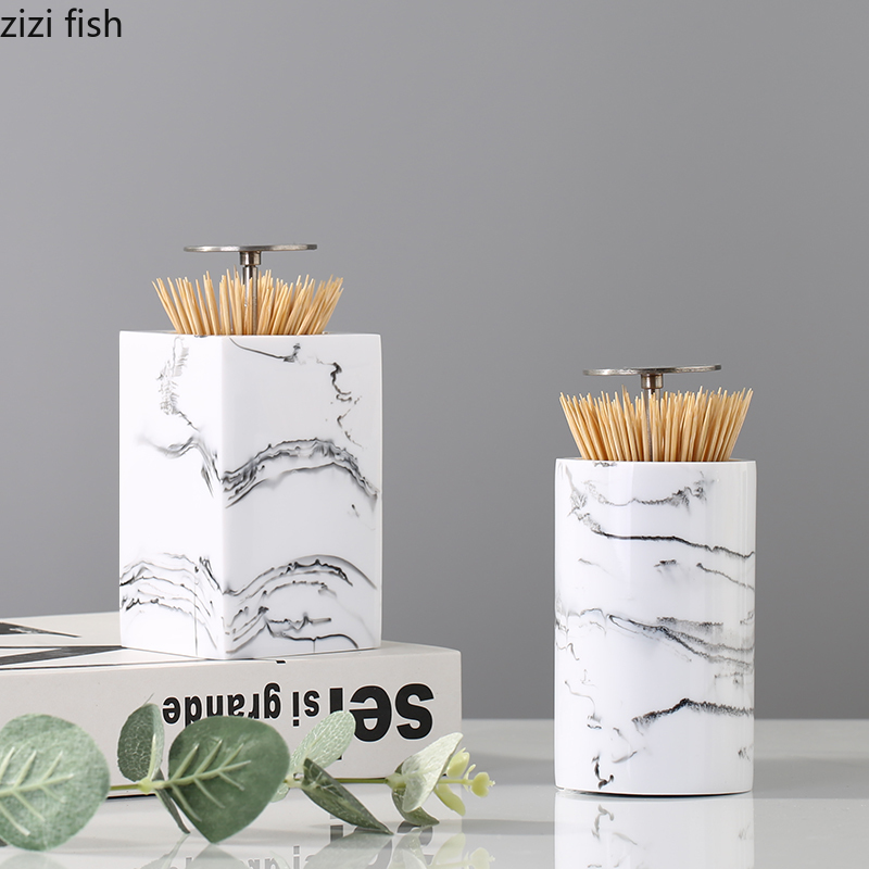 Resin Toothpick Boxes Squeeze Cotton Swab Toothpick Storage Container Stainless Steel Lid Home Portable Cotton Swab Storage Jars