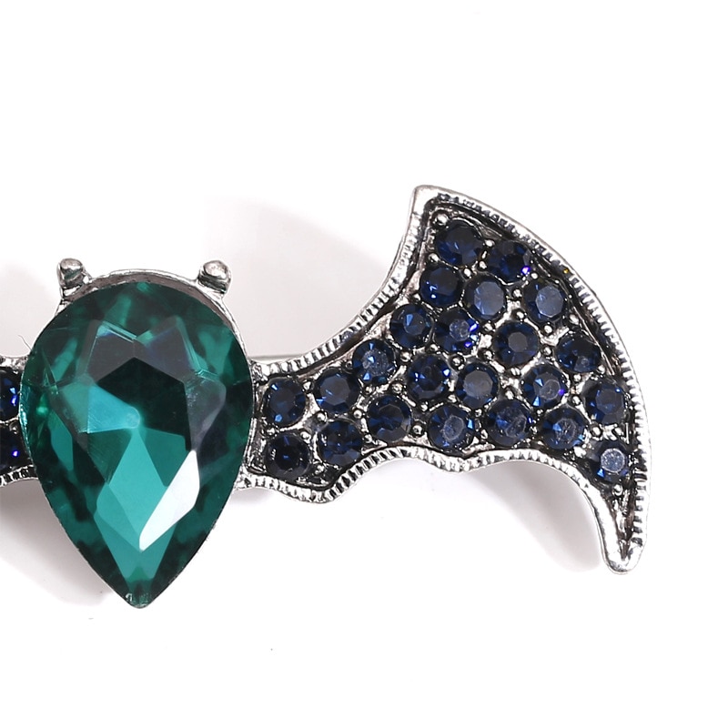 KingDeng Brooches for Women Unisex Brooch Bat Personality Glass Pins Green Zinc Alloy Vintage Men Jewelry Temperament