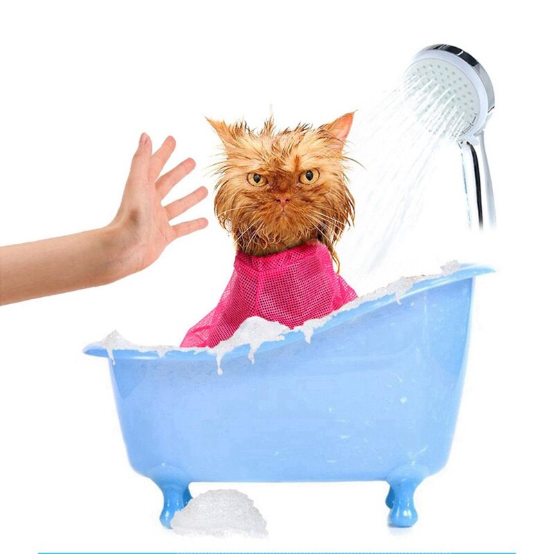 Mesh Pet Cat Grooming Restraint Bag For Bath Washing Nails Cutting Cleaning Bags Blue