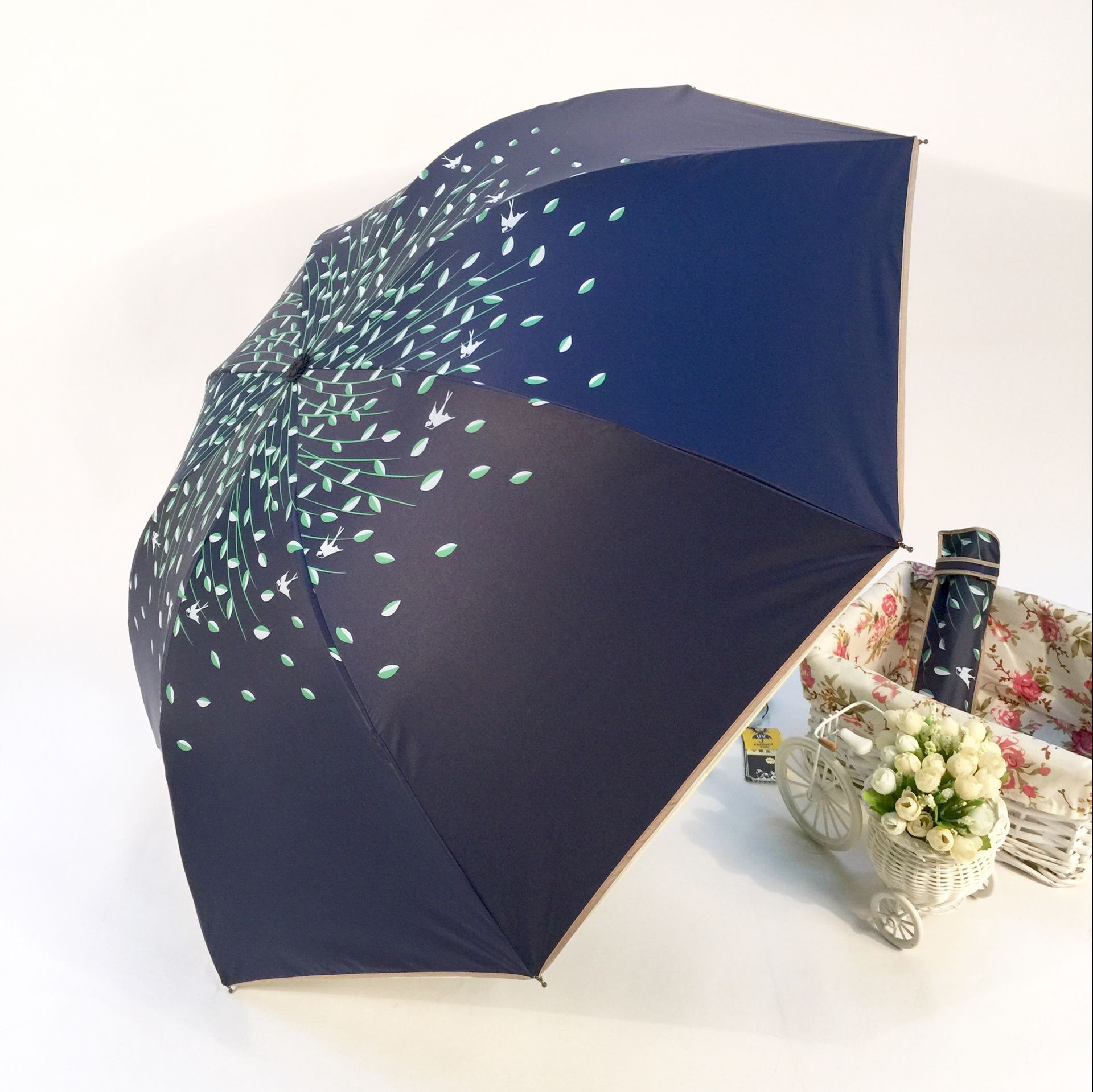 Sombrilla de doble capa para mujer, sombrilla portátil con doble hoja de princesa, ideal para , a la: Navy Blue