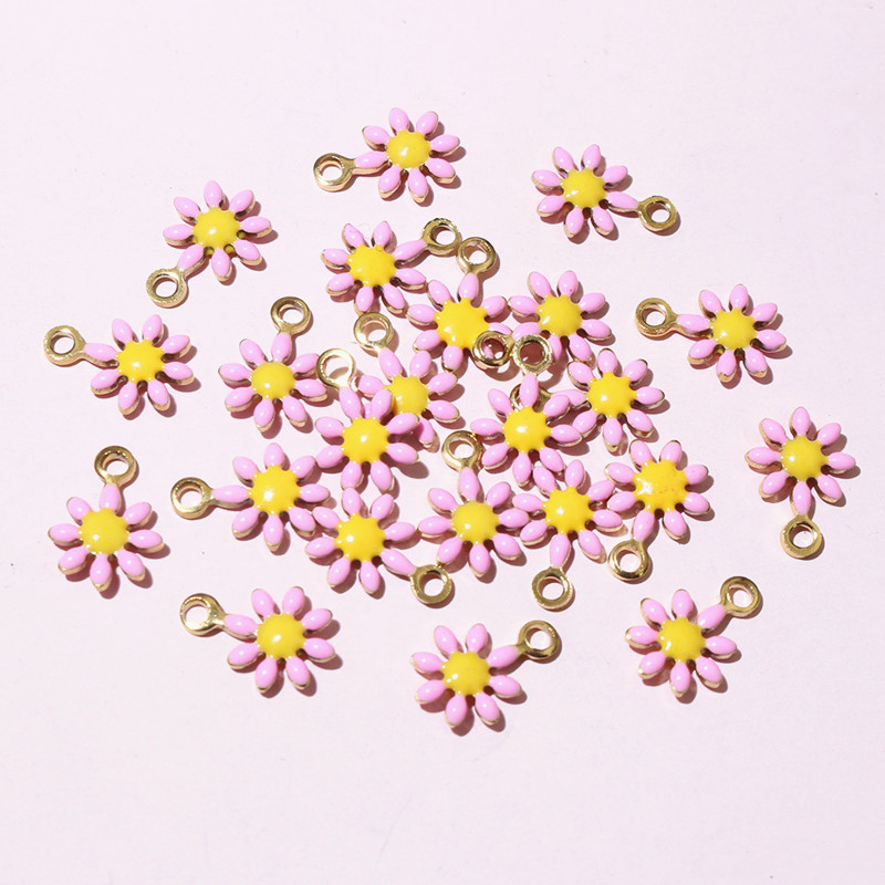 20 unidades, colgante de 10x7mm de flores pequeñas, colgante de esmalte de acero inoxidable, accesorios para hacer joyas DIY, accesorios para collar, pendientes: Morado