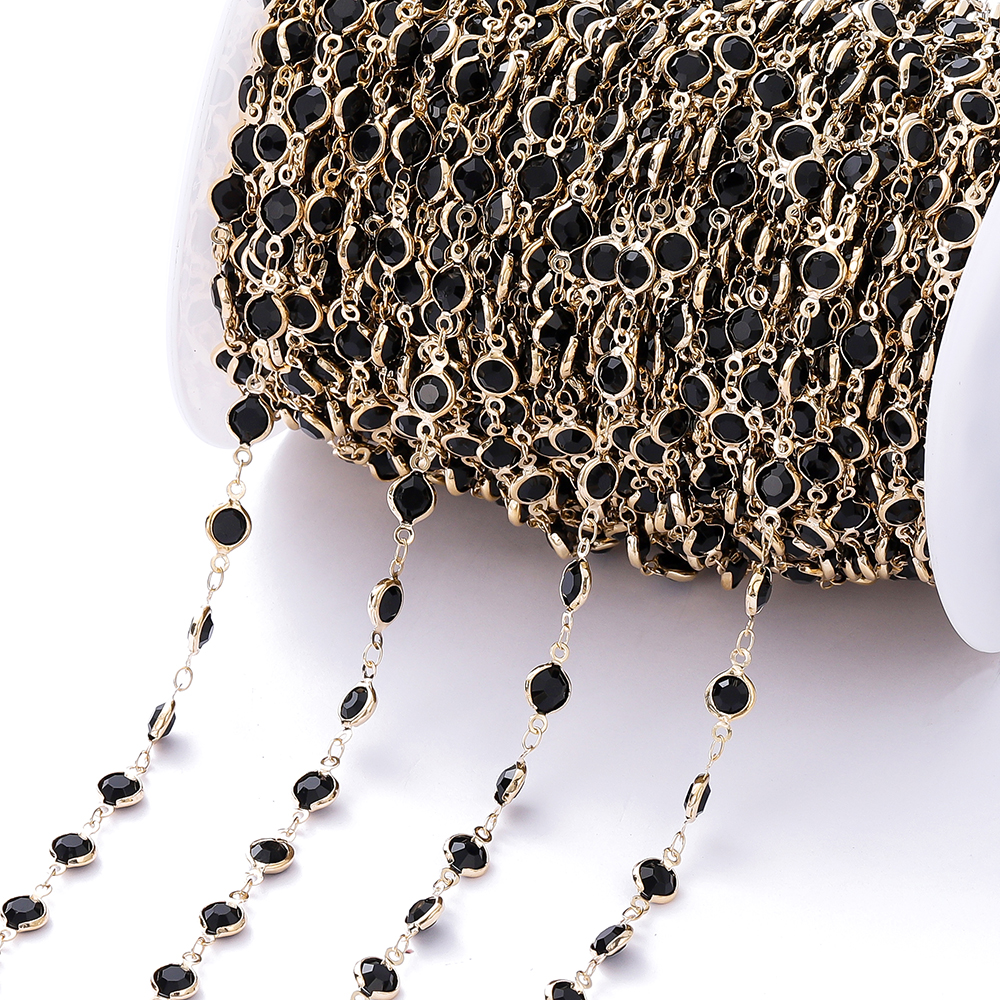 1 metro/rollo de cuentas de cristal coloridas de 6mm, cadena con cuentas de cristal, collar de oro KC, accesorios de cadena para manualidades para hacer joyería DIY