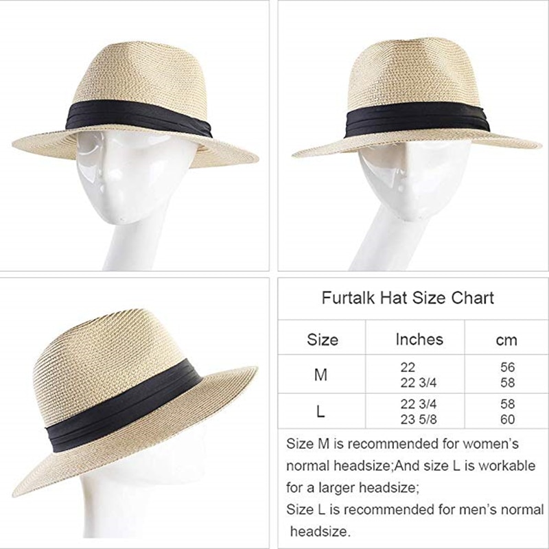 Furtalk Zomer Strooien Hoed Voor Mannen Vrouwen Zon Strand Hoed Mannen Jazz Panama Hoeden Fedora Brede Rand Zon Bescherming Cap met Lederen Riem