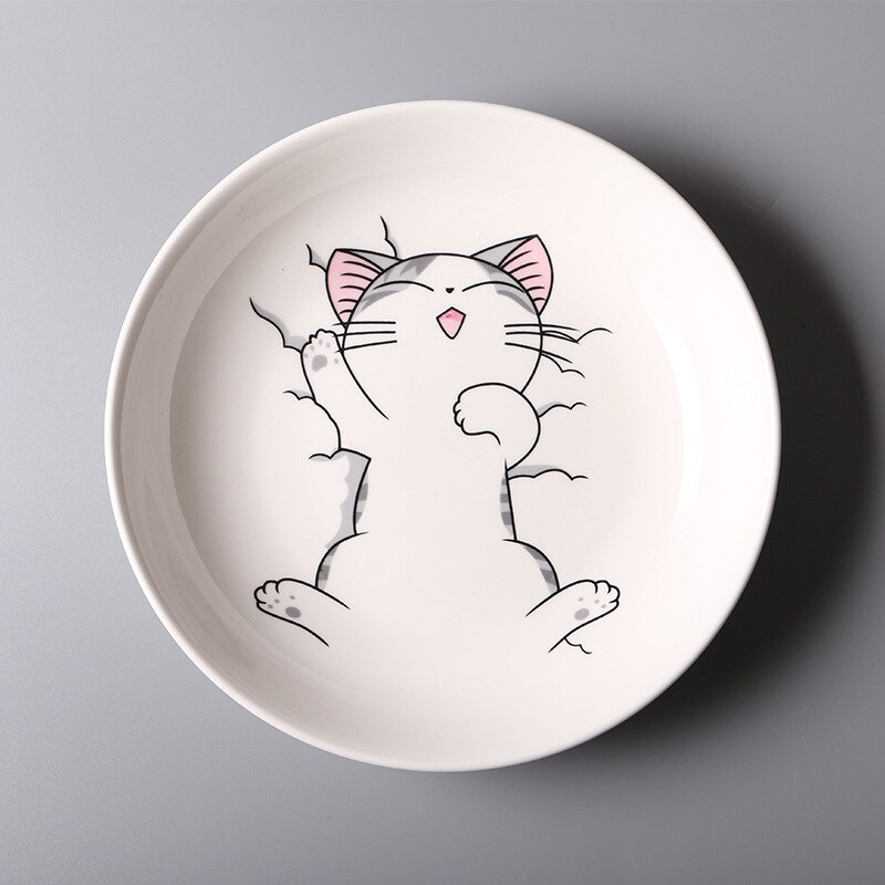 Keramisk plade tegneserie kat plade køkken fad hvid keramisk plade bøf ris suppe ben porcelæn bordservice fad