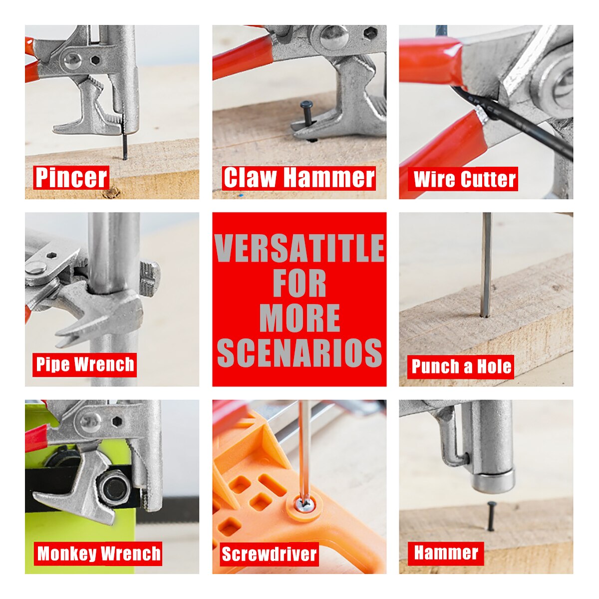 10- in -1 hamerzaktang multifunctioneel gereedschap met timmermanshamer schroevendraaier spijkertang/trekker pijpsleutel draadknipper