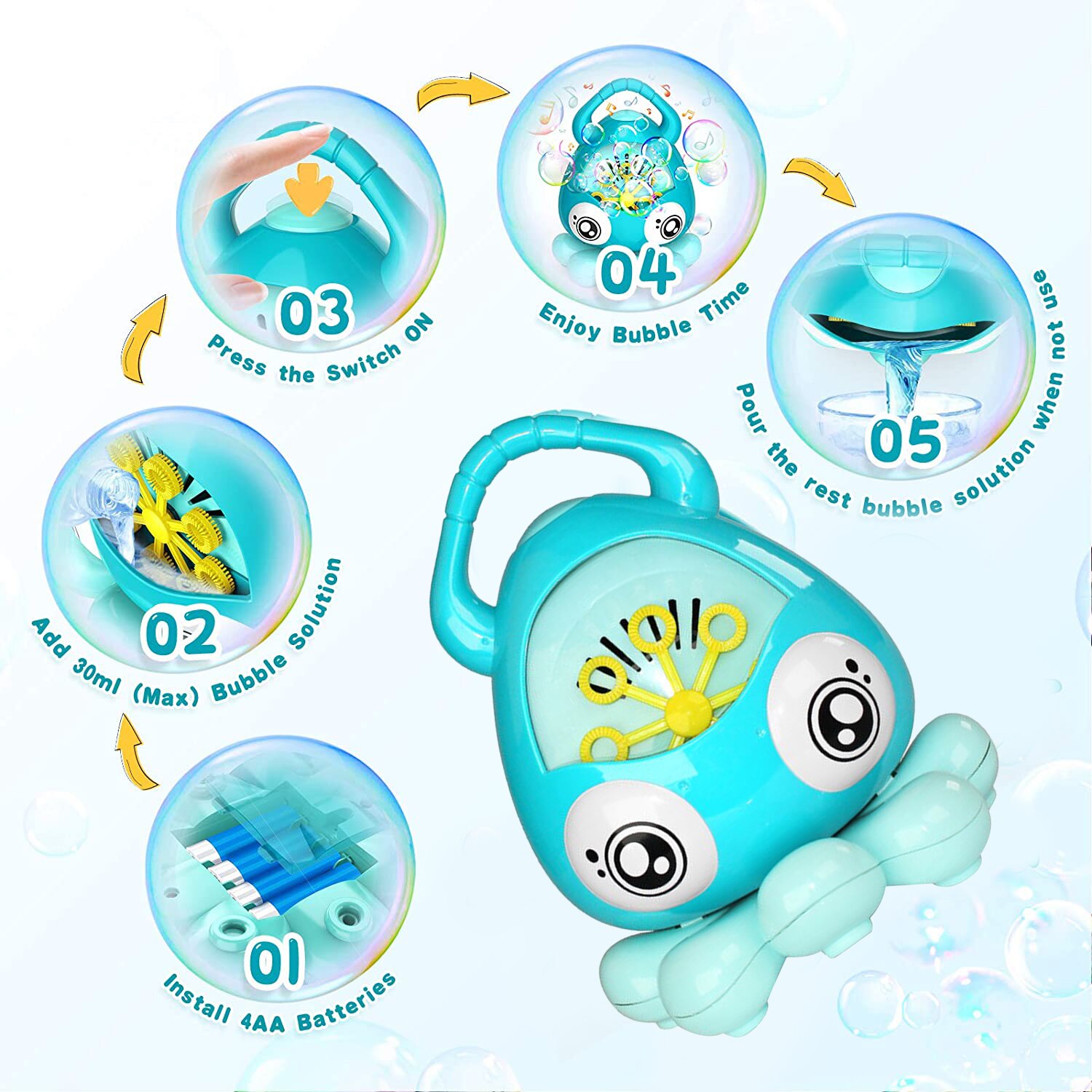 Draagbare Octopus Bubble Machine Outdoor Automatische Kleurrijke Bubble Blower Met Muziek Functie Voor Jongens Meisjes Baden Plezier Partijen