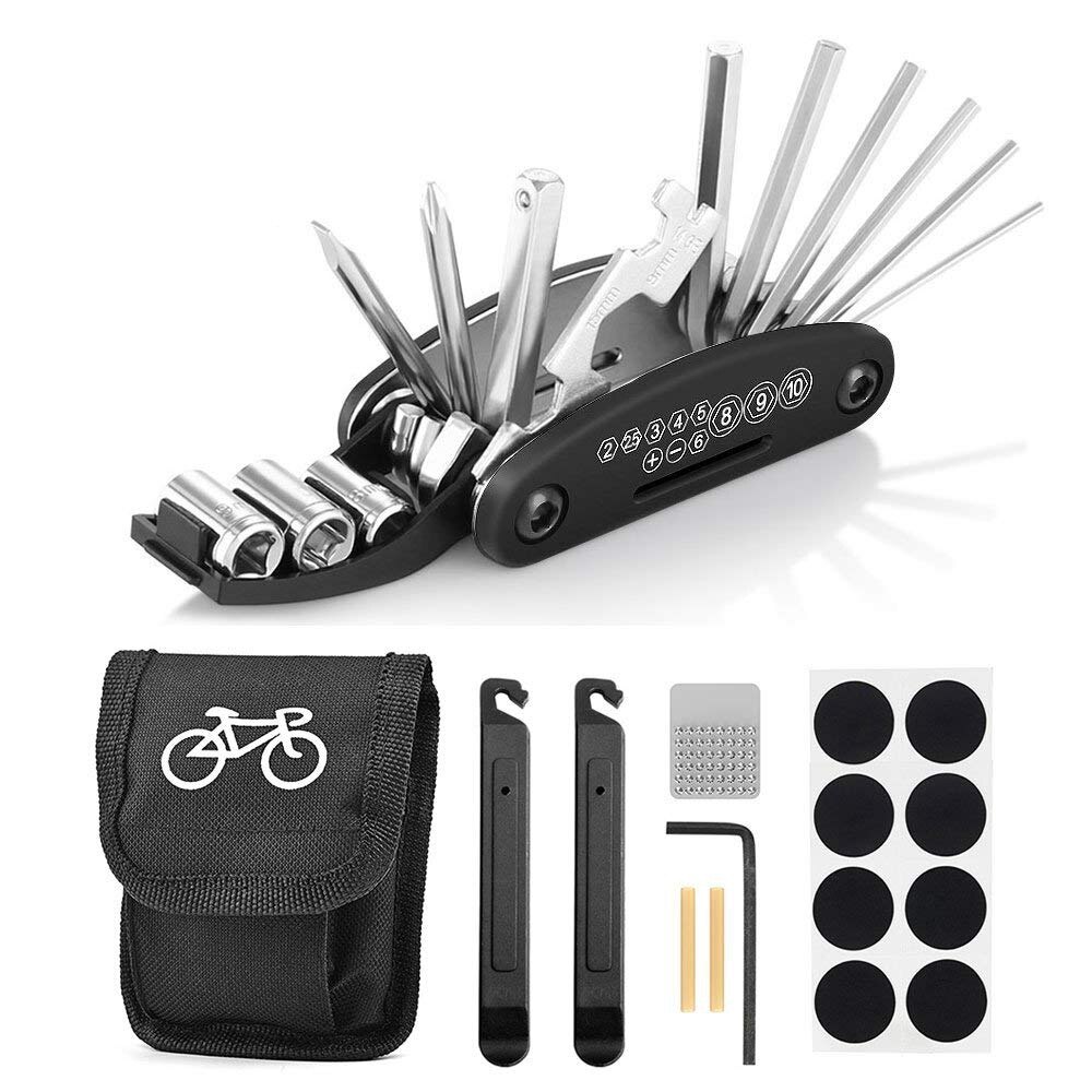 16-In-1 Fiets Reparatie Kit Multi Tool Reparatie Fiets Tool Kit, Pocket Bike Tool Kit, bandenlichter, Zelfklevende Fiets Patch, Et