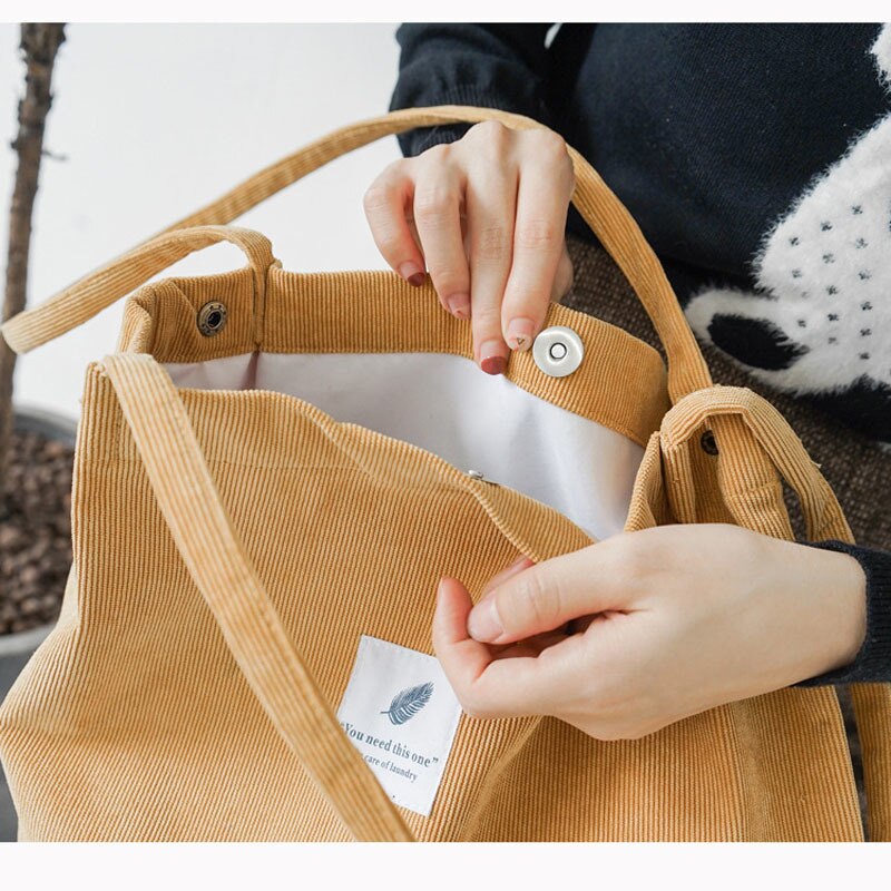 Women Canvas Tote Bag Corduroy Shopping Female Eco Cloth Handbag Big Women Folding Shoulder Reusable Foldable Shopper Bags