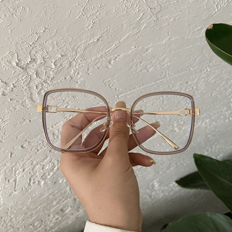 Metal Black Classic Square Clear Glasses Frame Women Men Anti Blue Light Glasses Clear Lens Optical Reading Eyeglasses: Light Brown
