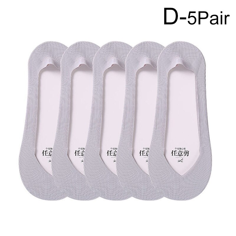 5Pairs Woman Ice Silk Invisible Boat Socks Women's Short Socks Female Ladies Shallow Mouth No Show Socks Slippers Summer Style: D