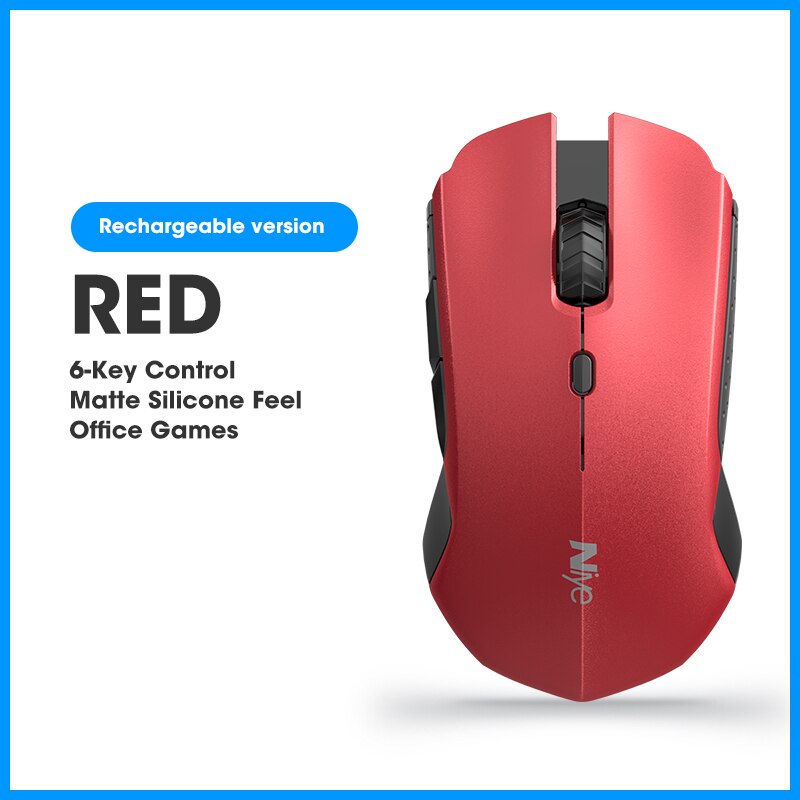 Niye Gaming Mouse Wireless Mouse Gamer Mute 1600 DPI Adjustable Computer Silent Click Wireless Mouse Home Office Desktop Mice: Rechargeable Red