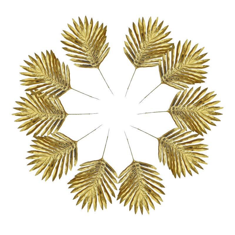 Złote sztuczne rośliny plastikowe tropikalne liście palma akcesoria robić dekoracji ogrodu dekoracja ślubna kwiat liści