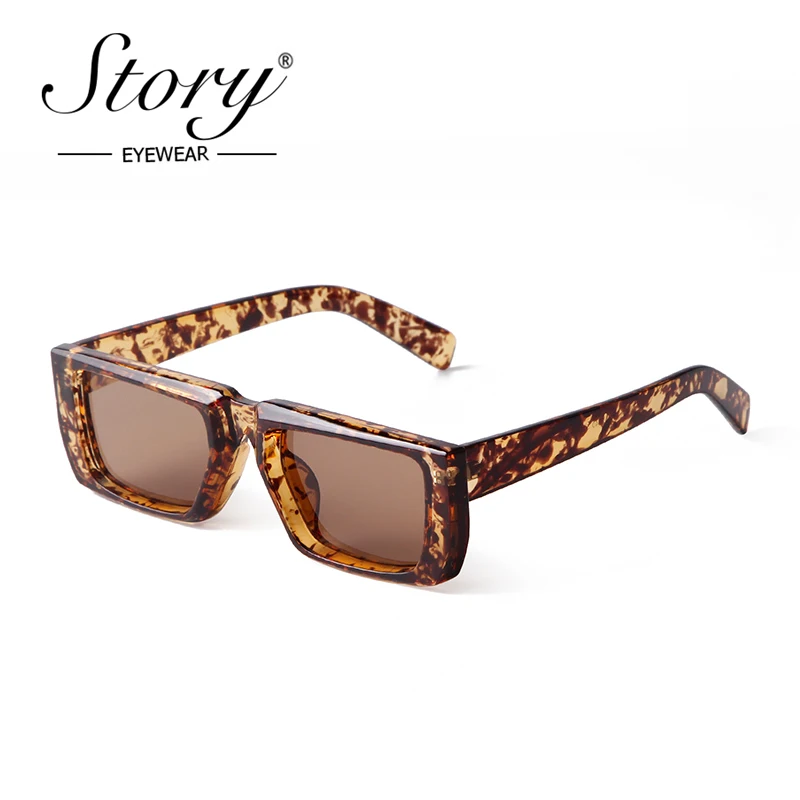 HISTORIA Retro verde rectángulo gafas de sol mujeres hombres Vintage tortuga marco cuadrado gafas de sol UV S2340M