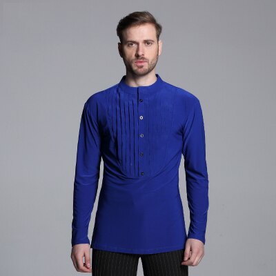 Herre skjorte t-shirt latin dans tøj lange ærmer skjorter moderne cha-cha dans vals latin dans mænd moderne konkurrence kjole: Blå / L