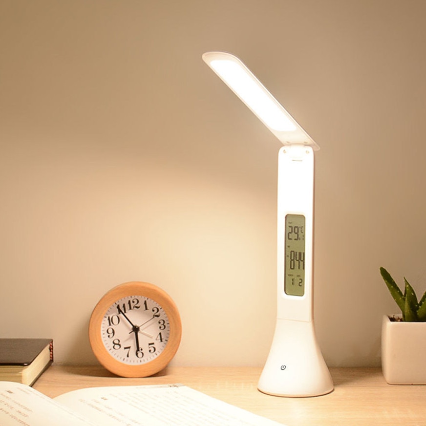 Led Digitale Tafel Lamp Ingebouwde Oplaadbare Batterij Met Kalender Temperatuur Wekker Helderheid Instelbaar Led Bureaulamp