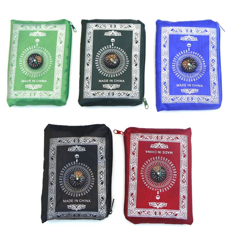 Draagbare Waterdichte Moslim Gebed Mat Tapijt Met Kompas Vintage Patroon Islamitische Eid Decoratie Zakformaat Tas Rits Stijl