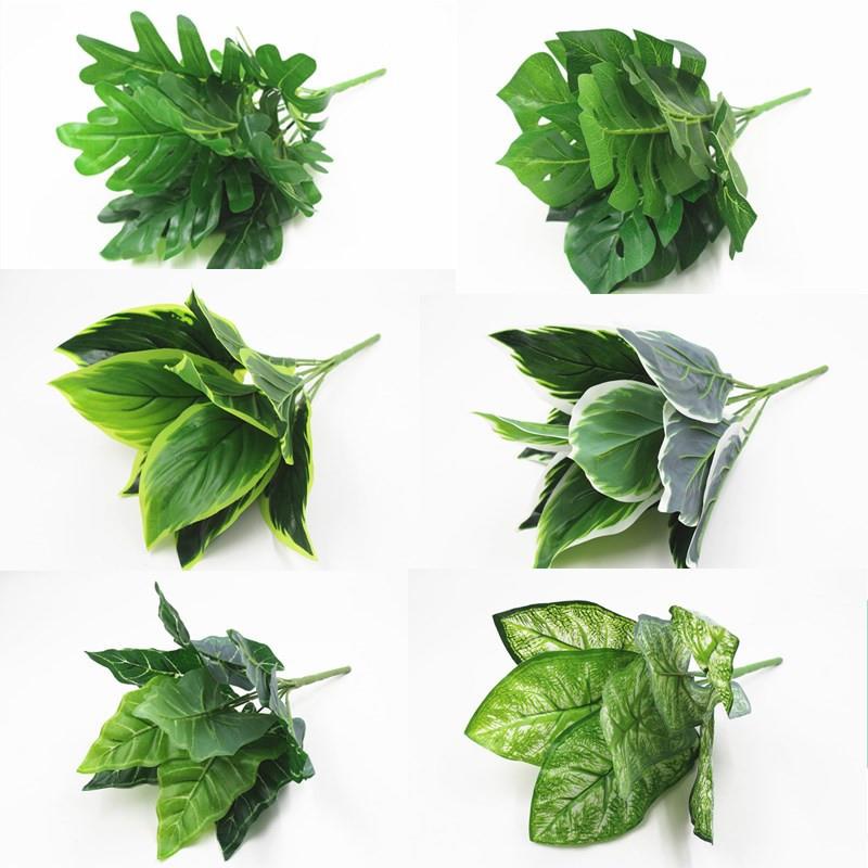 Kunstige blade gren retro grønt blad til boligindretning bryllup planter imiteret stof løv værelse dekoration