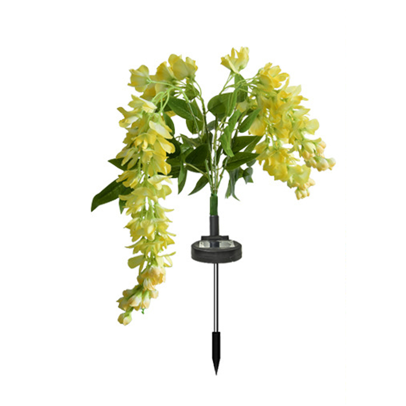 Solcellehavelamper udendørs 4 grene blomsterlamper til udendørs brug 2 tilstande vandtæt haveindretning til haven terrasse sti baggård: Gul