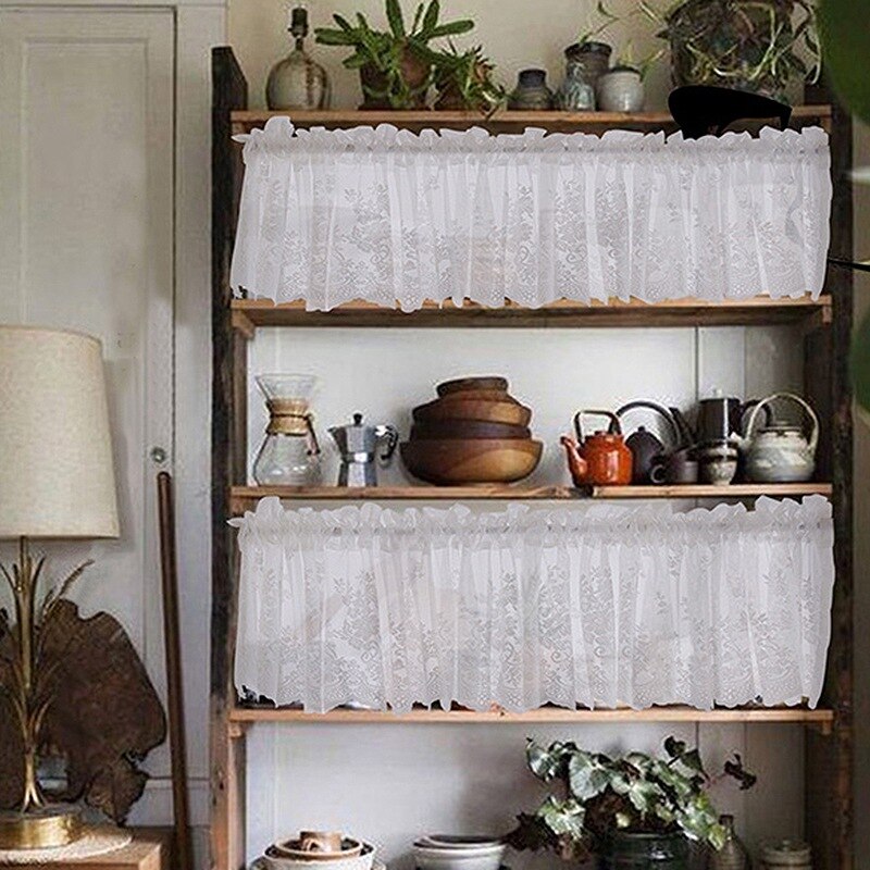 Floral Short Curtain for Kitchen Window Living Room Lace Half Coffee Curtains Window Sheer Drape Tulle Home Decoration Cortinas
