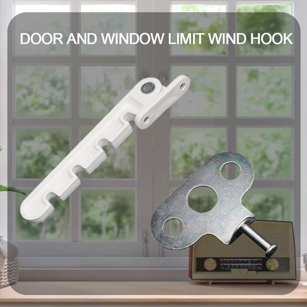 Limitador de ventana y puerta de apertura interior, gancho de viento, Ventilación de viento, soporte para niños, abrazadera de retenedor, cerradura de seguridad Q4W7