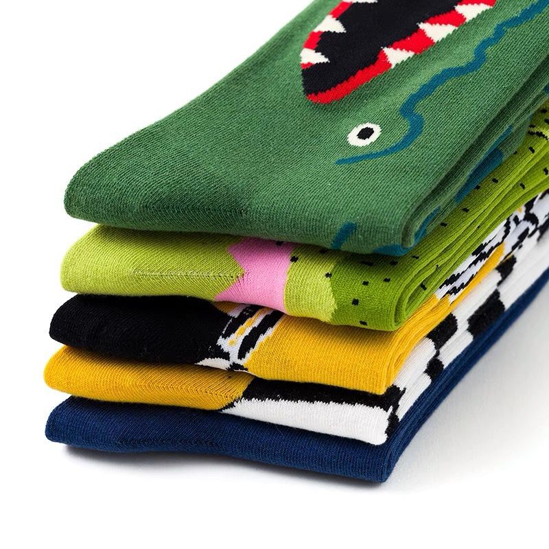 Calcetines largos de algodón con estampado de cocodrilo para hombre y mujer, medias casuales de animales, cebra, rayas, tiburón, 1 par