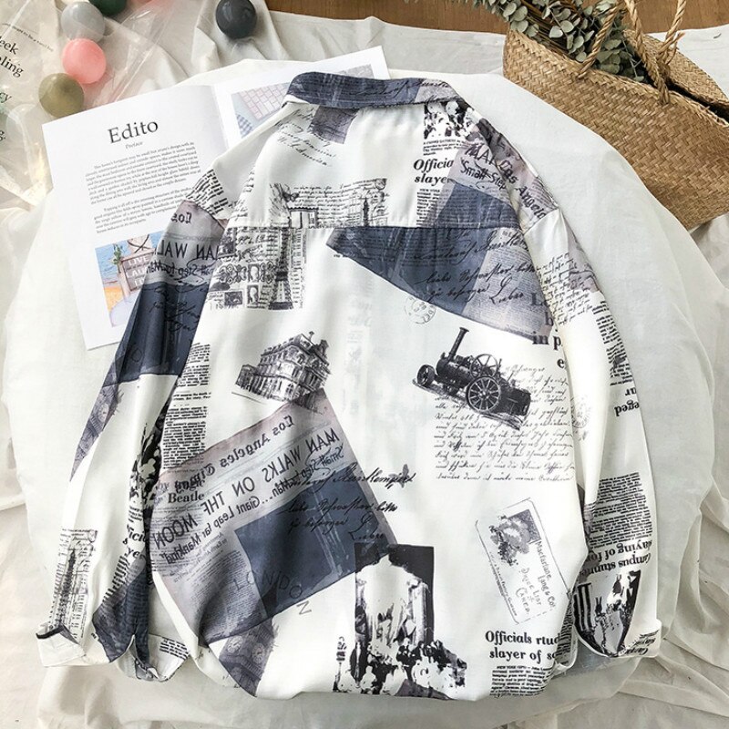 Overhemd herenkleding lange mouwen bedrukt zwart harajuku tops herenoverhemden koreaanse stijl studenten witte kleding plus size dagelijkse chic