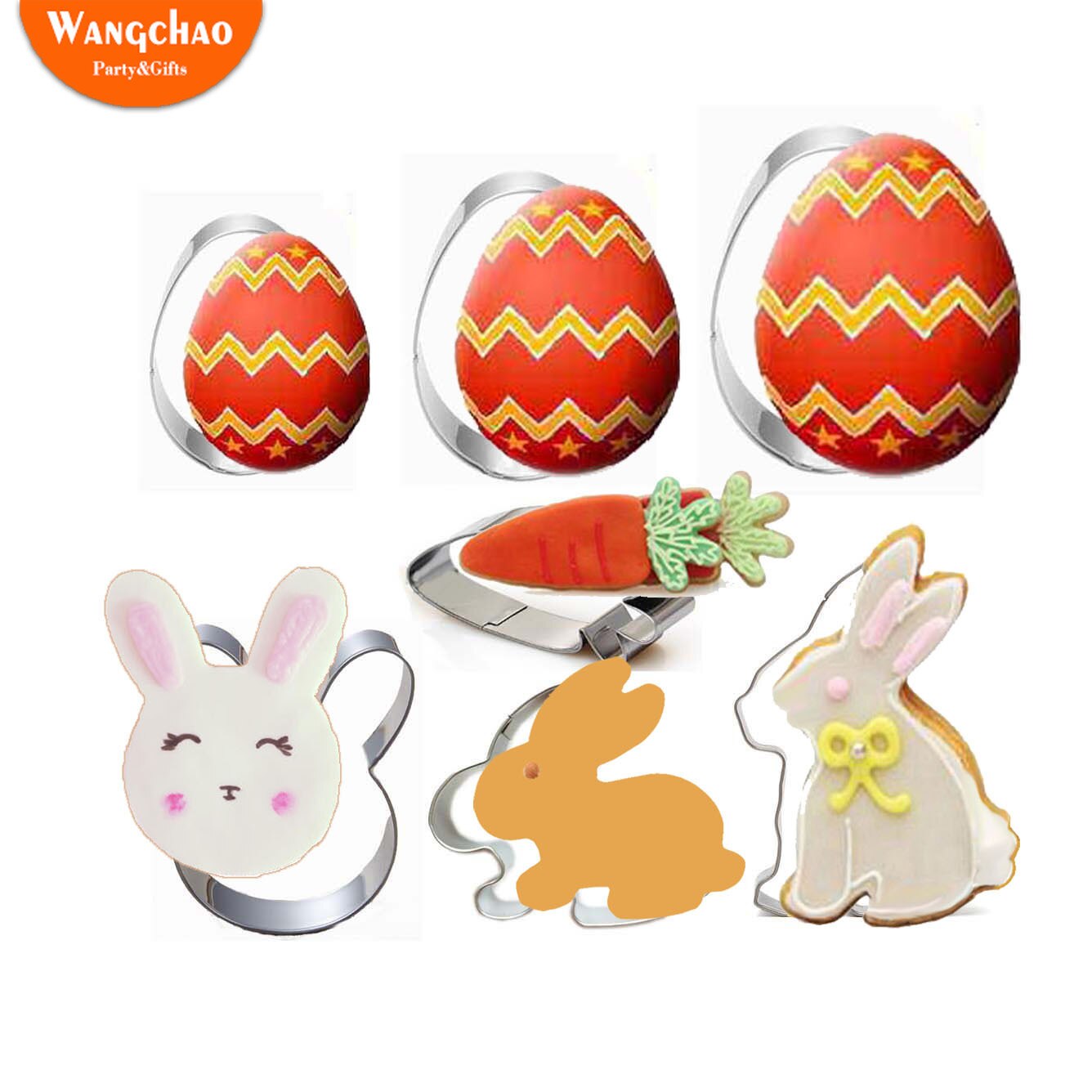 7 Vormen Happy Easter Egg Mold Konijn Rvs Mold Keukengerei 3D Cookie Cutter Diy Bakken Decor Pastry Modelling Gereedschap