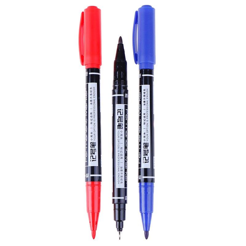 3 stks/pak Twin Tip Permanente Markers, Fijne Punt, (Zwart, Blauw, Rood) Inkt, 0.5mm-1mm: 3 colors mix