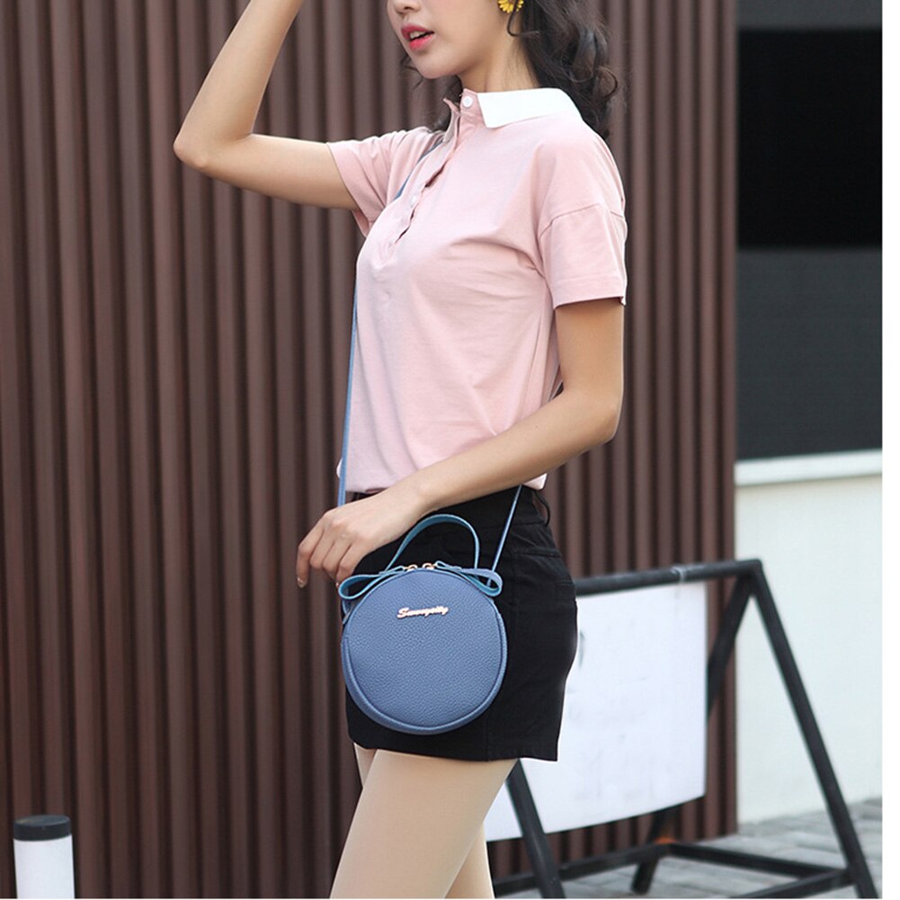 Bolso redondo de piel para mujer, bolsas de mensajero de hombro, de a la