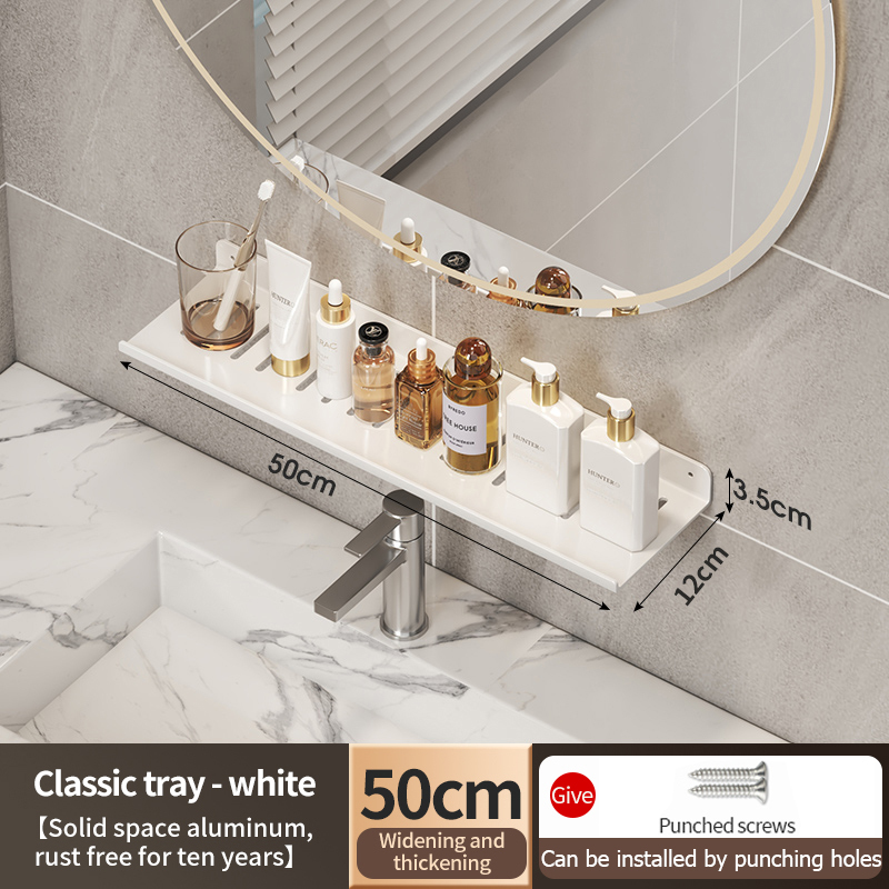 Wasserhahn-Aufbewahrungstablett, Badezimmer-Aufbewahrungsregal, WC mit Spiegel vorne, Waschbecken, Waschbecken, nicht perforiertes Badezimmerregal