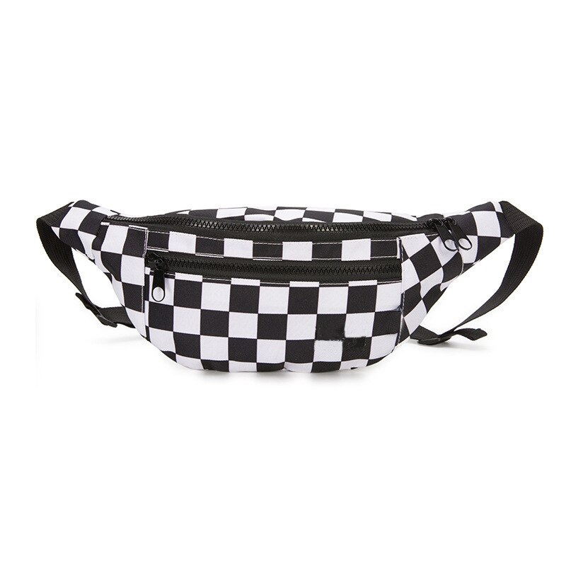 Geestock Vrouwen Taille Verpakking Mode Plaid Hip Hop Riem Tassen Dames Borst Zak Hoge Capaciteit Banaan Fanny Packs Phone Pouch: Black-White