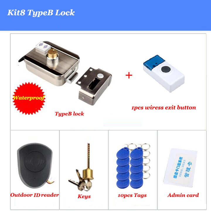 Waterproof Electric Lock Outdoor Waterproof Gate Lock Battery driven Wireless Lock Wiress EXit switch 433mHZ Remote Door Lock: Kit8