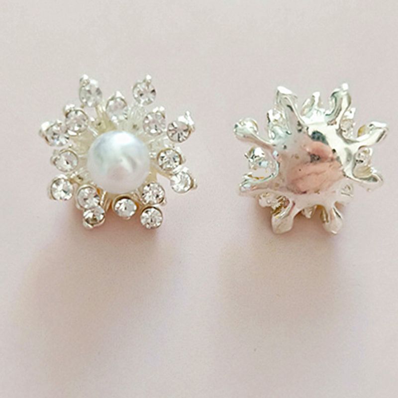 10 st / set 17mm strass faux pärla snöflinga knappar flatback hårnål dekoration diy hantverk kläder sömnadstillbehör