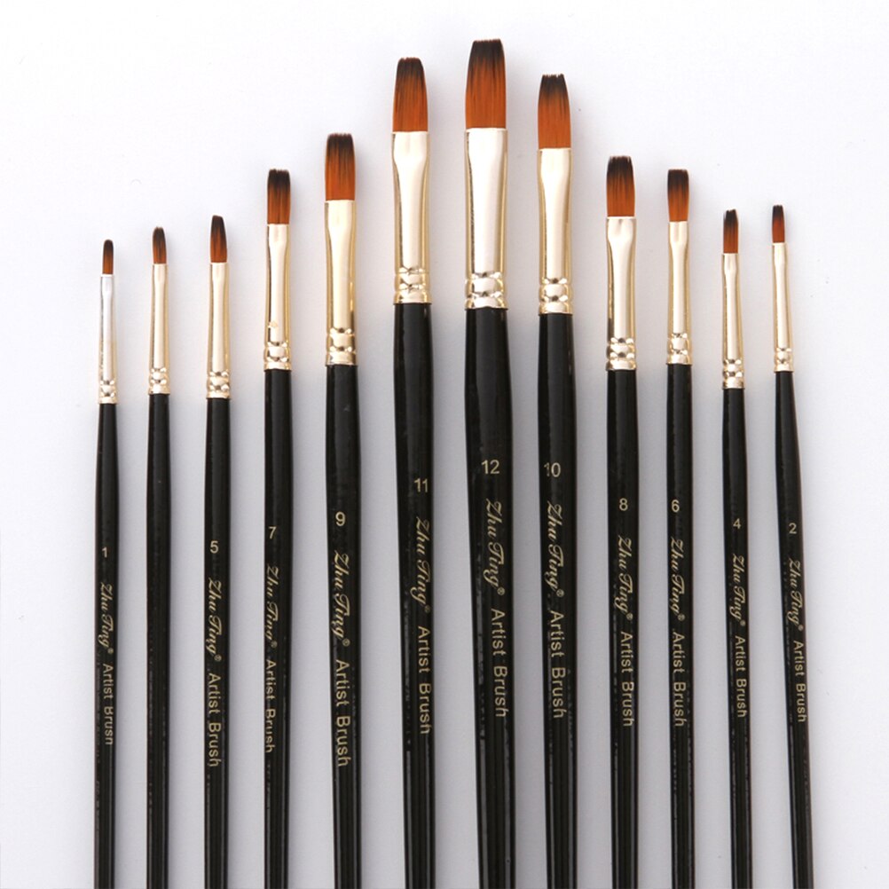 12pcs Painting Brushes Practical Flat Artist Paint Brushes