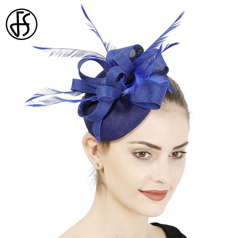 Fs Vrouwen Vintage Kerk Hoed Tovenaar Grote Derby Rose Rode Hoofdband Veer Mesh Party Hoeden Cocktail Grote Bruiloft Hoeden Fedora