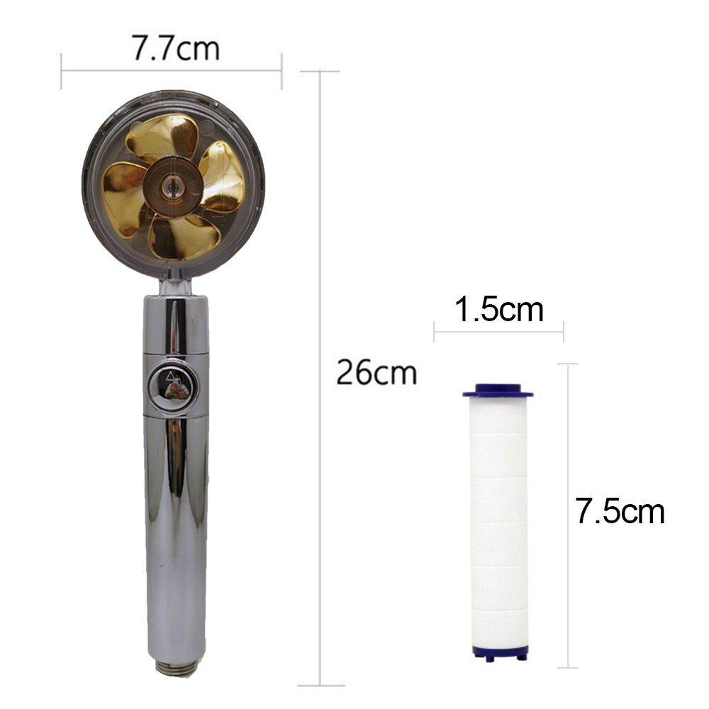 Turbocharged Shower Head Propeller Shower Head High Pressure Set 360 Rotate Golden Fan Turbocharge Pure Rainfall Helix Eco Showe: A2-With Filter