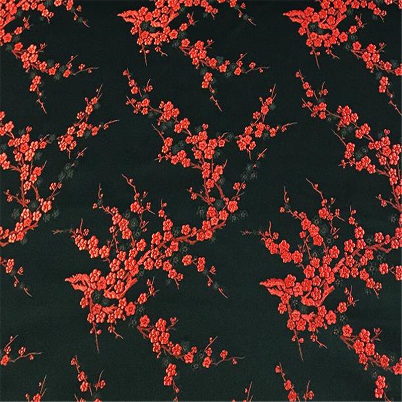 Jacquard polyesterstoffer vintersød blomme blomstermønster brokadestoffer til yndefulde kjoler: 2 sort rød