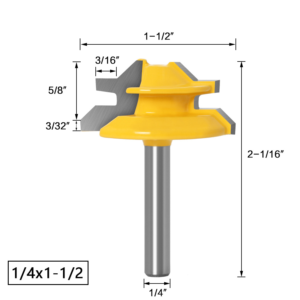 6 To1/2inch Shank 45 Degree Lock Miter Router Bit Woodworking Tenon Milling Cutter Tool Drilling Milling for Wood Carbide Alloy: 2-6.35mm