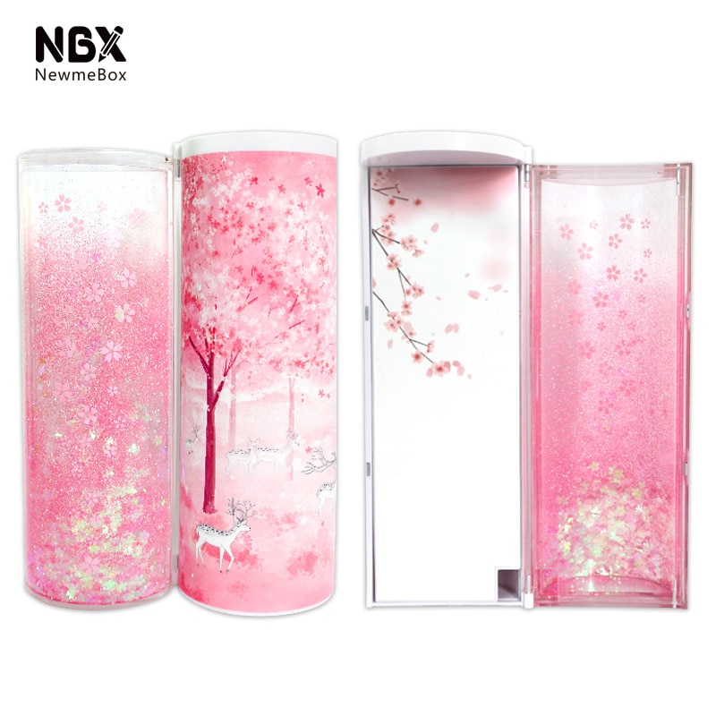 Quicksand Translucent Multifunction Cylindrical ipen Pencil Box Case Stationery Pen Holder Newmebox Pink Blue Star