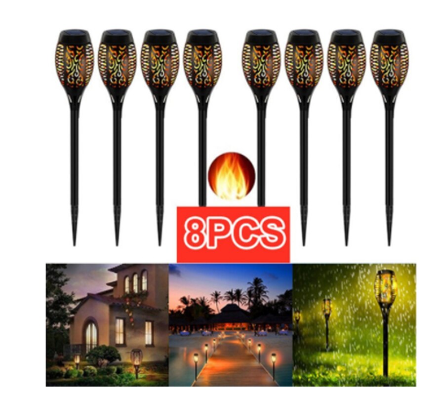 LED Solar Flame Light Outdoor Torch Lamp Flickering Waterproof Garden Decoration Landscape Lawn Lamp Path Lighting Spotlight: 8PCS