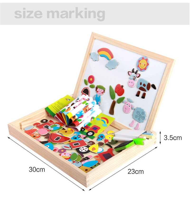 15 Style Wooden Magnetic Puzzle Double-Sided Drawing Board Farm/Animals/Vehicle/Circus Puzzle Toys for Children With Box