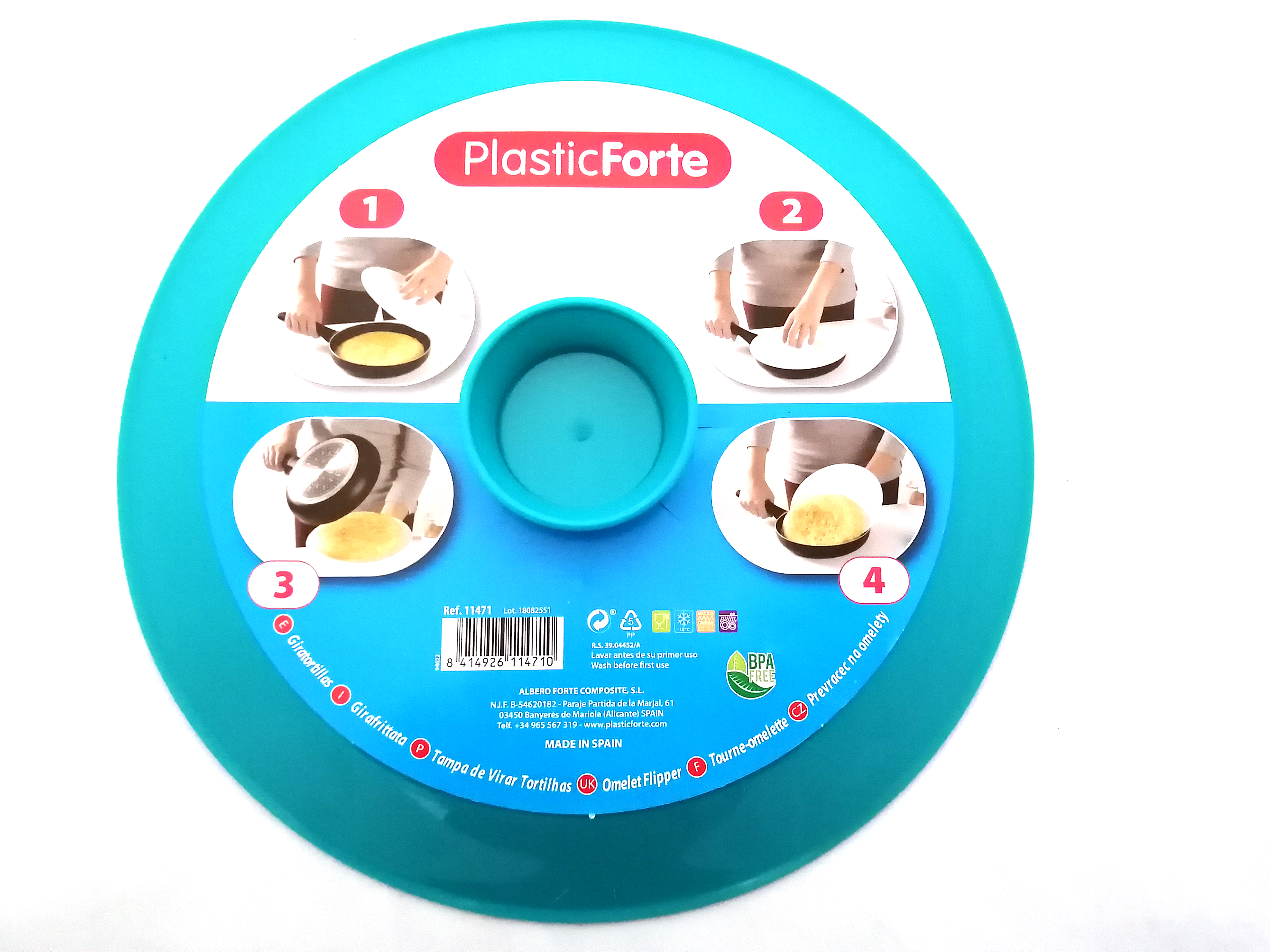 Tapa Volteatortillas Dar Vuelta Gira Tortilla Patata 25,5 Cm Alimentos Sartén Bandeja Recipiente Comida Libre BPA: Azul
