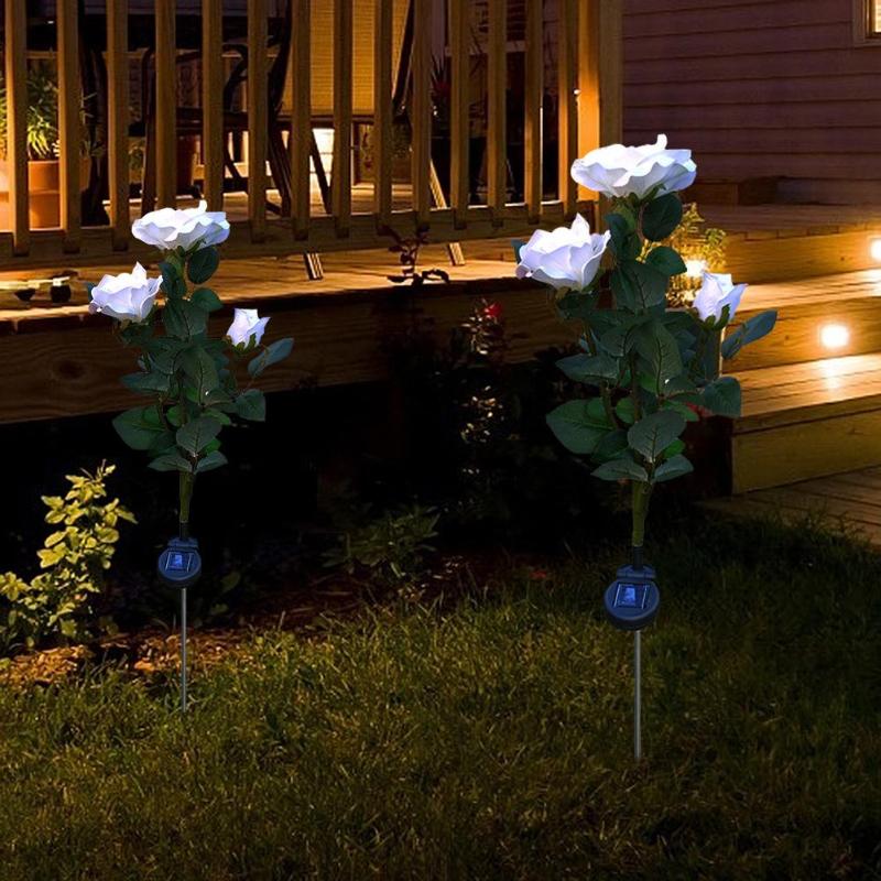 3LED Solar Simulatie Rose Bloem Licht Waterdicht Tuin Landschap Lamp Outdoor Gazon Lamp Thuis Decoratieve Bloem Night Lights