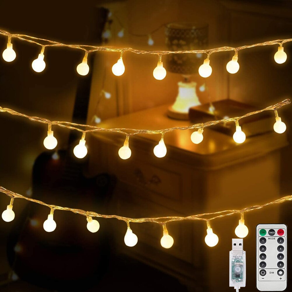 Globe String Lights Outdoor, 40/ 80 Led Fairy Lichtslingers Usb Powered 8 Modi Waterdicht Kerst Fairy Verlichting Met Afstandsbediening