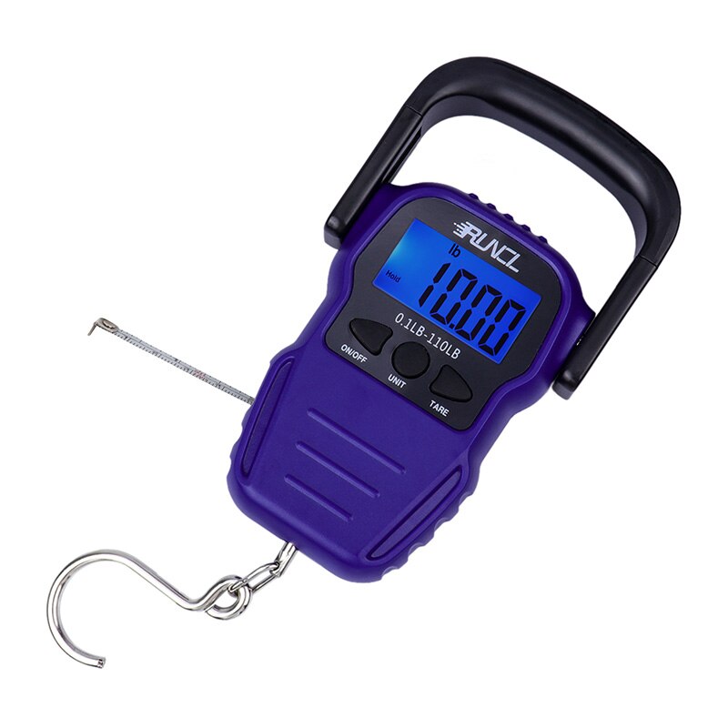 RUNCL 50KG Portable LCD Display Fishing Scale Electronic Balance Digital Handheld Weighing Hanging Hook Scale with 1.5M Tape: Blue