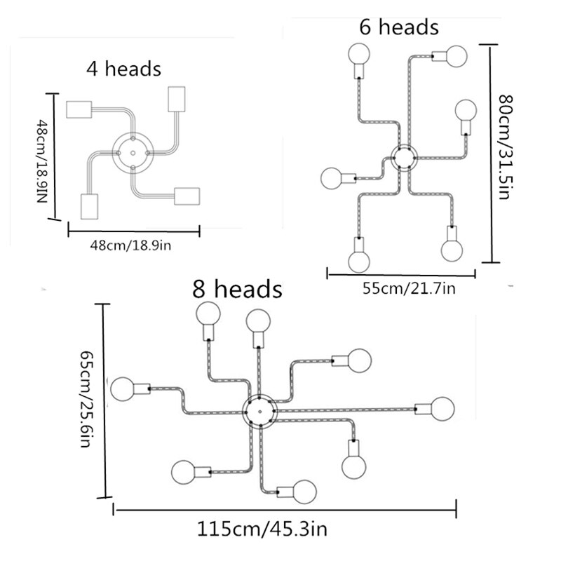 LED Pendant Lights Modern Pendant Lamps Hanging Vintage Multiple Rod Wrought Iron Lighting Ceilin Fixtures E27 Bulb Living Room