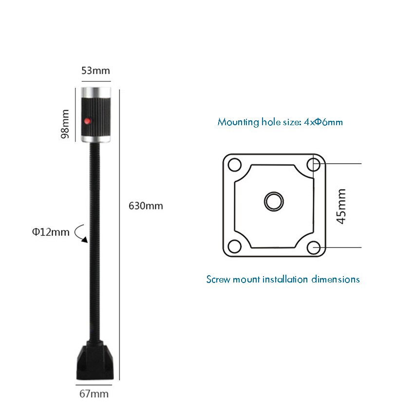 LED Sewing Machine Light, Industrial Lighting Work Lamp, Screws Fixing Base Mount, 6W, 24V, 500mm Long Flexible Neck, for Works