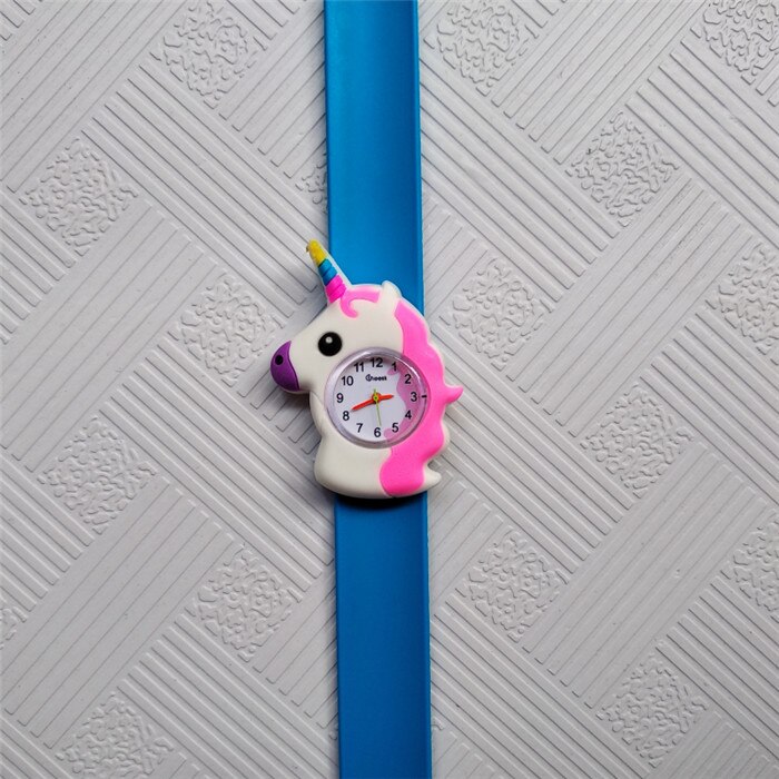 4 blandet tegneserie bi enhjørning mønster børn ure skildpadde slap pat ring ur børn quartz sport armbåndsur drenge piger ur: Pony-himmelblå