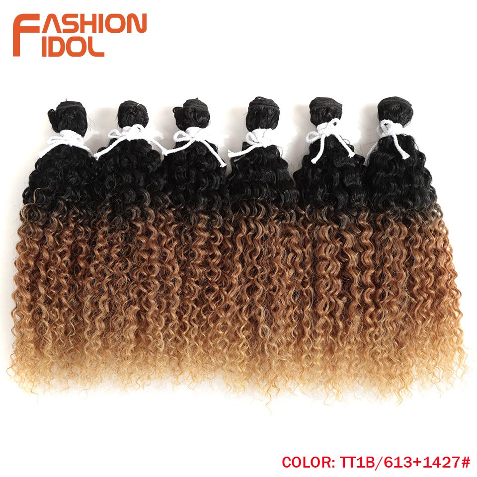 IDOL-extensiones de cabello sintético Afro corto pelo rizado, 14 pulgadas, 6 unidades/lote, marrón, Ombre: TT1B-613-1427